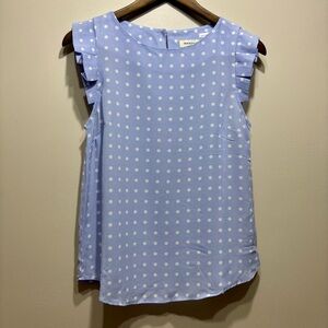 Monteau Polka Dot Ruffle Sleeve Preppy Lightweight Blouse Shirt Top Blue